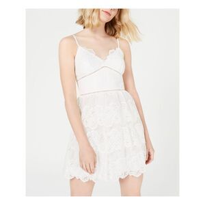 TEEZE ME Womens White Spaghetti Strap Mini Fit + Flare Cocktail Dress Size: 7